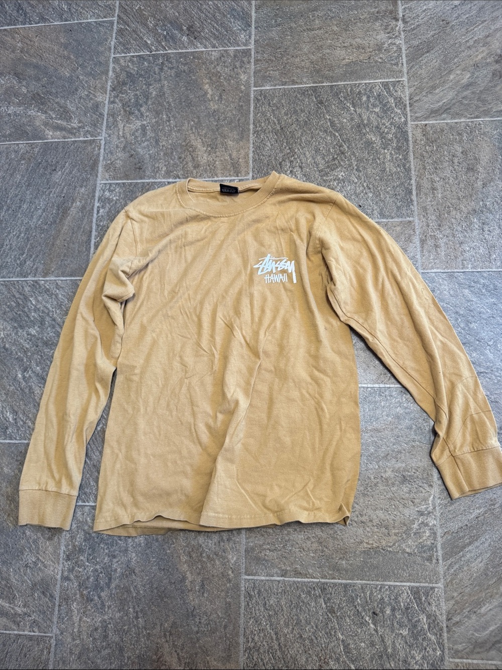 Stussy Tan Long Sleeve Logo Crewneck Shirt